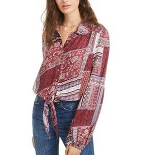 American Rag Juniors'' Printed Tie-Front Top Red Size Medium