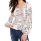 Blusa estampada com mangas curtas e babados American Rag Juniors, tamanho médio, branca