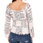 Blusa estampada com mangas curtas e babados American Rag Juniors, tamanho médio, branca