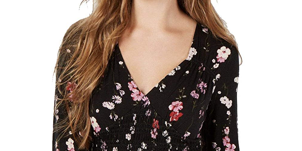 American Rag Juniors'' Blusa estampada com babados, preta, tamanho pequeno