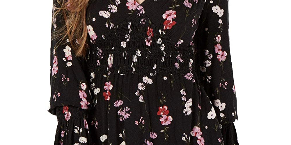 American Rag Juniors'' Blusa estampada com babados, preta, tamanho pequeno