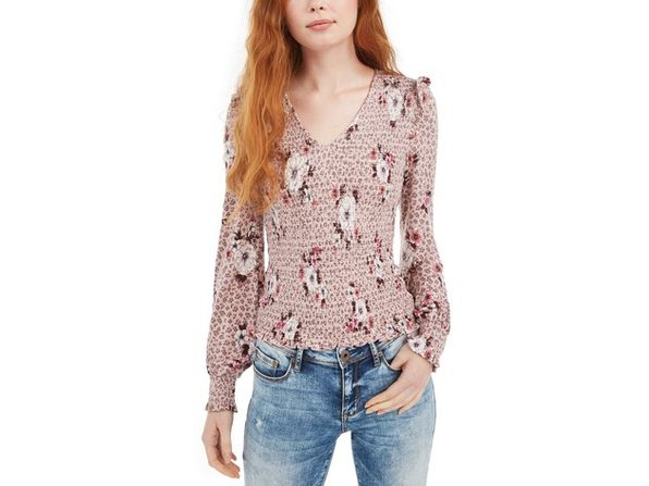 American Rag Juniors'' Blusa estampada com babados rosa brilhante tamanho pequeno