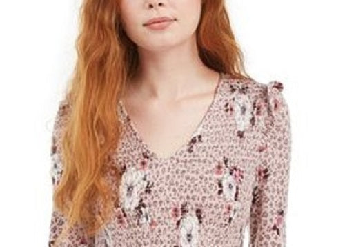 American Rag Juniors'' Blusa estampada com babados rosa brilhante tamanho pequeno