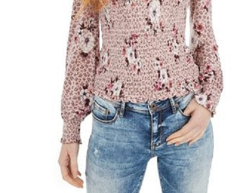 American Rag Juniors'' Blusa estampada com babados rosa brilhante tamanho pequeno