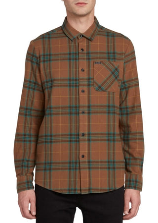 Camisa xadrez espinha de peixe Caden masculina Volcom marrom tamanho pequeno