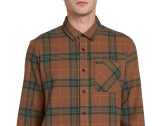 Camisa xadrez espinha de peixe Caden masculina Volcom marrom tamanho pequeno