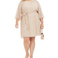 Vestido metálico plus size com amarração na cintura feminino City Studios, dourado, tamanho 2X