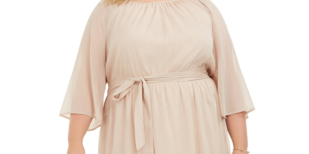 Vestido metálico plus size com amarração na cintura feminino City Studios, dourado, tamanho 2X
