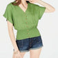 Planet Gold Juniors' Blusa com botões e franzido verde escuro tamanho extra grande
