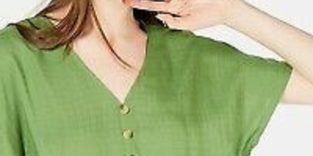 Planet Gold Juniors' Blusa com botões e franzido verde escuro tamanho extra grande