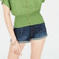 Planet Gold Juniors' Blusa com botões e franzido verde escuro tamanho extra grande