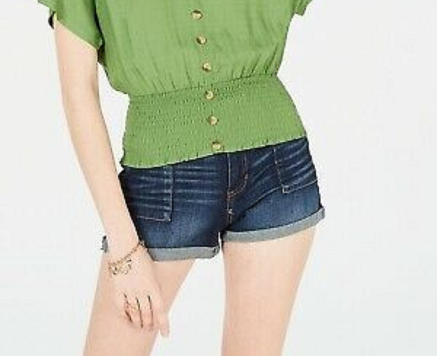 Planet Gold Juniors' Blusa com botões e franzido verde escuro tamanho extra grande