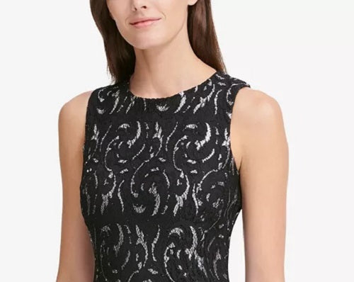 Vestido feminino Tommy Hilfiger com ajuste evasê e renda, tamanho 16, prateado