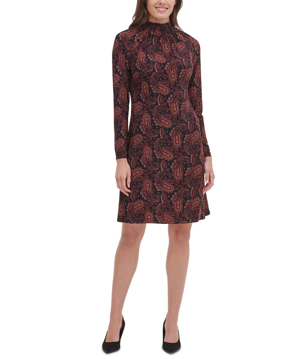 Vestido feminino Tommy Hilfiger Paisley com gola alta, azul, tamanho 14