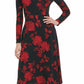Vestido feminino Tommy Hilfiger com estampa floral, justo e evasê, preto, tamanho 18