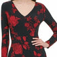 Vestido feminino Tommy Hilfiger com estampa floral, justo e evasê, preto, tamanho 18