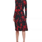 Vestido feminino Tommy Hilfiger com estampa floral, justo e evasê, preto, tamanho 2