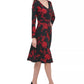 Vestido feminino Tommy Hilfiger com estampa floral, justo e evasê, preto, tamanho 2