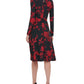 Vestido feminino Tommy Hilfiger com estampa floral, justo e evasê, preto, tamanho 14