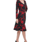 Vestido feminino Tommy Hilfiger com estampa floral, justo e evasê, preto, tamanho 14