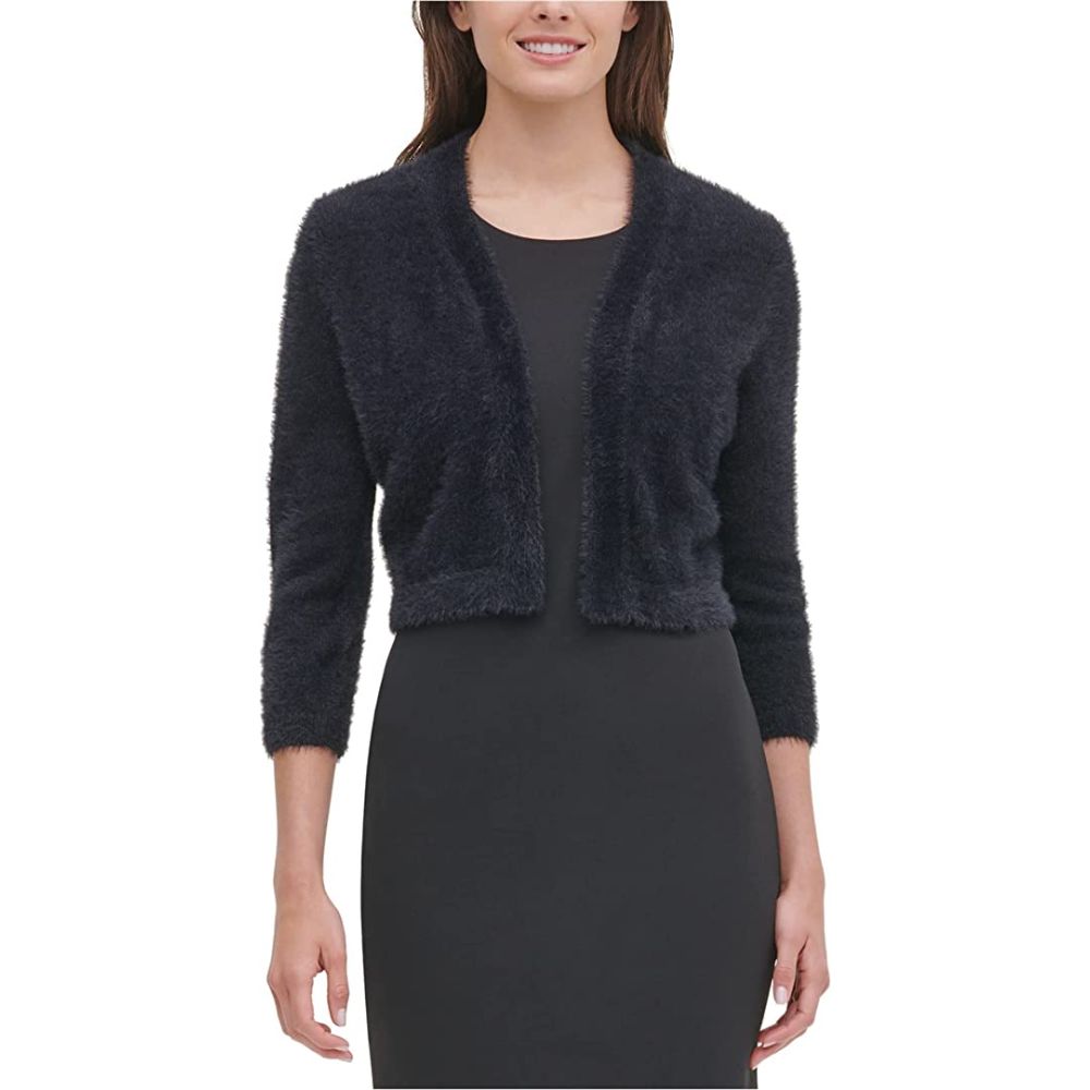 Cardigan de malha felpuda feminino Tommy Hilfiger, preto, tamanho médio