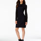 Vestido suéter feminino Tommy Hilfiger com decote redondo e cor lisa, preto, tamanho médio