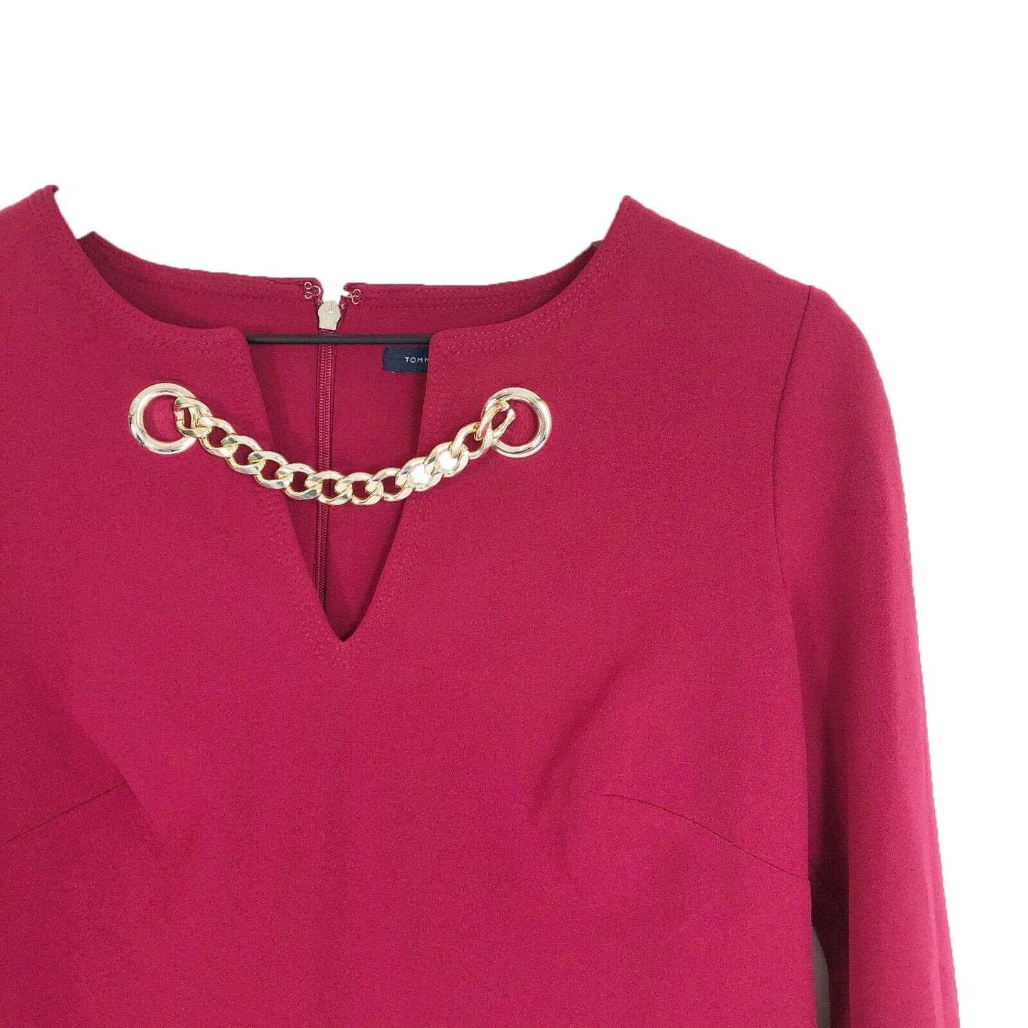 Vestido feminino Tommy Hilfiger com decote em V e alças finas, tamanho 14, vinho