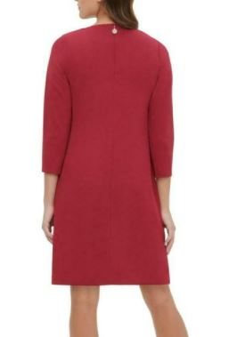 Vestido feminino Tommy Hilfiger com decote em V e alças finas, vermelho escuro, tamanho 16