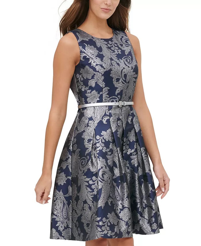 Vestido feminino Tommy Hilfiger Jacquard Fit &amp; Flare Azul Tamanho 12