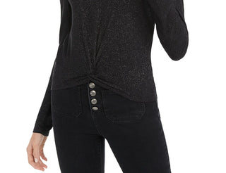 Planet Gold Juniors Twist-Front Sparkly Ribbed Top Preto Tamanho Grande