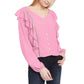 Top com babados em jacquard Planet Gold Juniors, rosa, tamanho pequeno