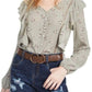 Planet Gold Juniors Blusa Floral com Babados Verde Tamanho Médio