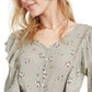 Planet Gold Juniors Blusa Floral com Babados Verde Tamanho Médio