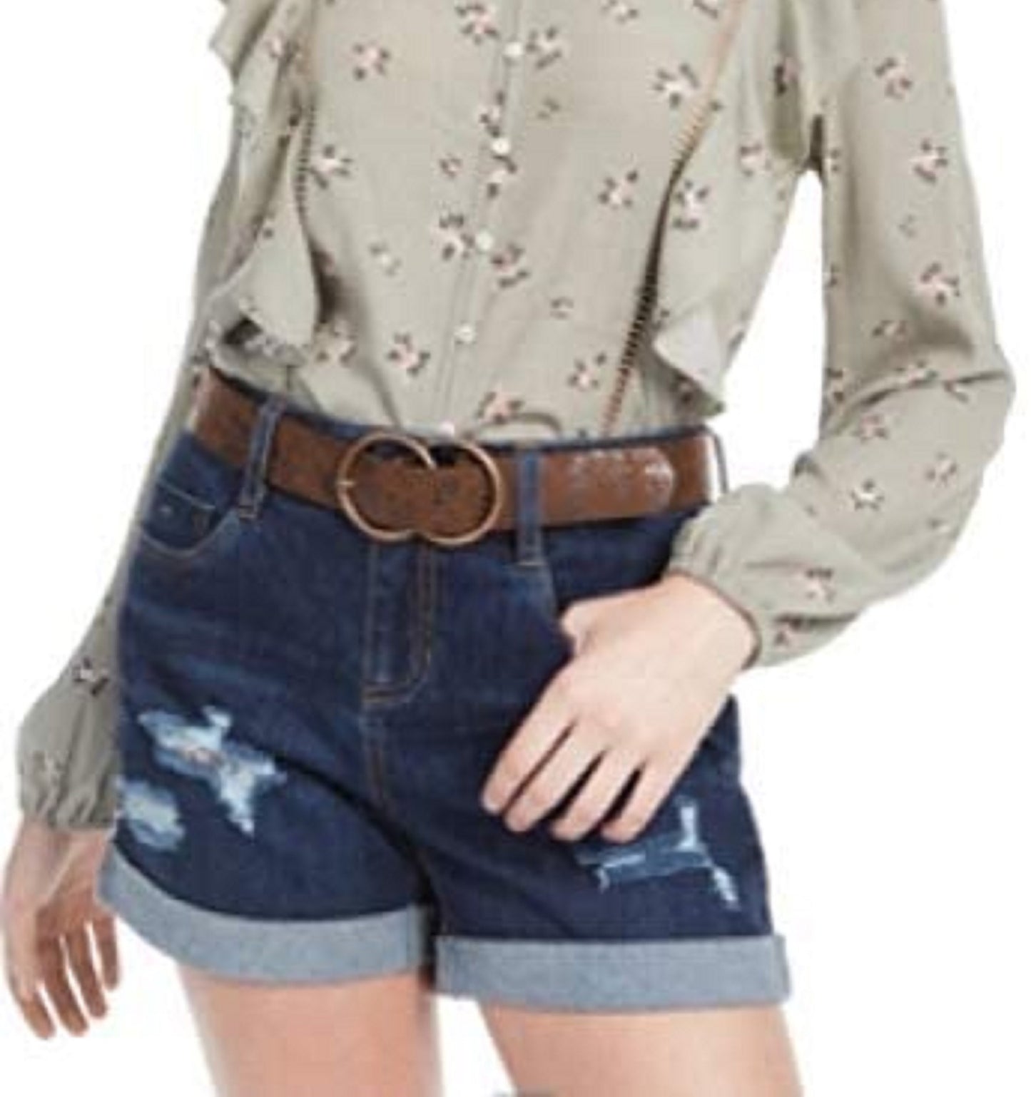 Planet Gold Juniors Blusa Floral com Babados Verde Tamanho Médio