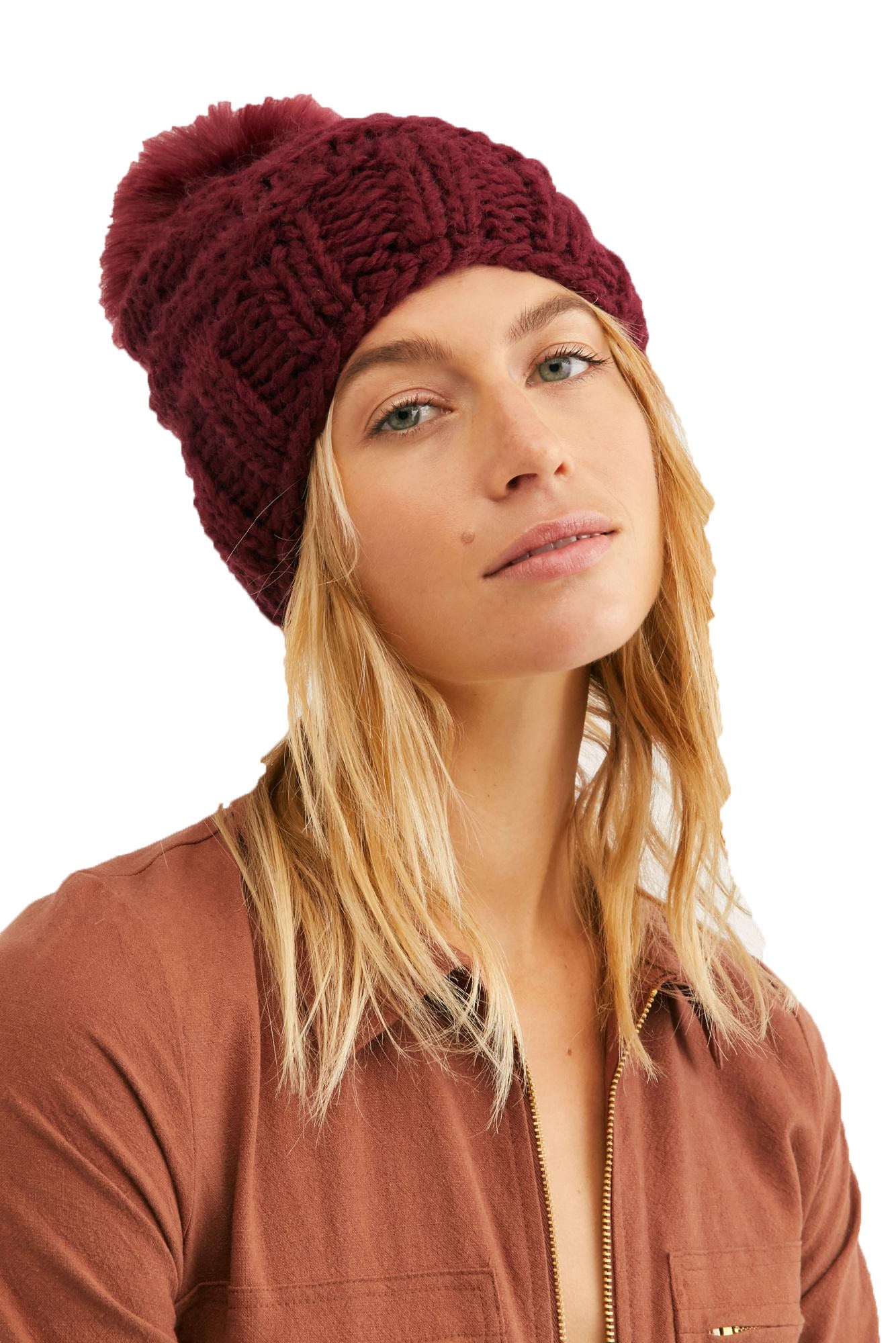 Gorro feminino Free People High Line Pom Beanie, vinho, tamanho único
