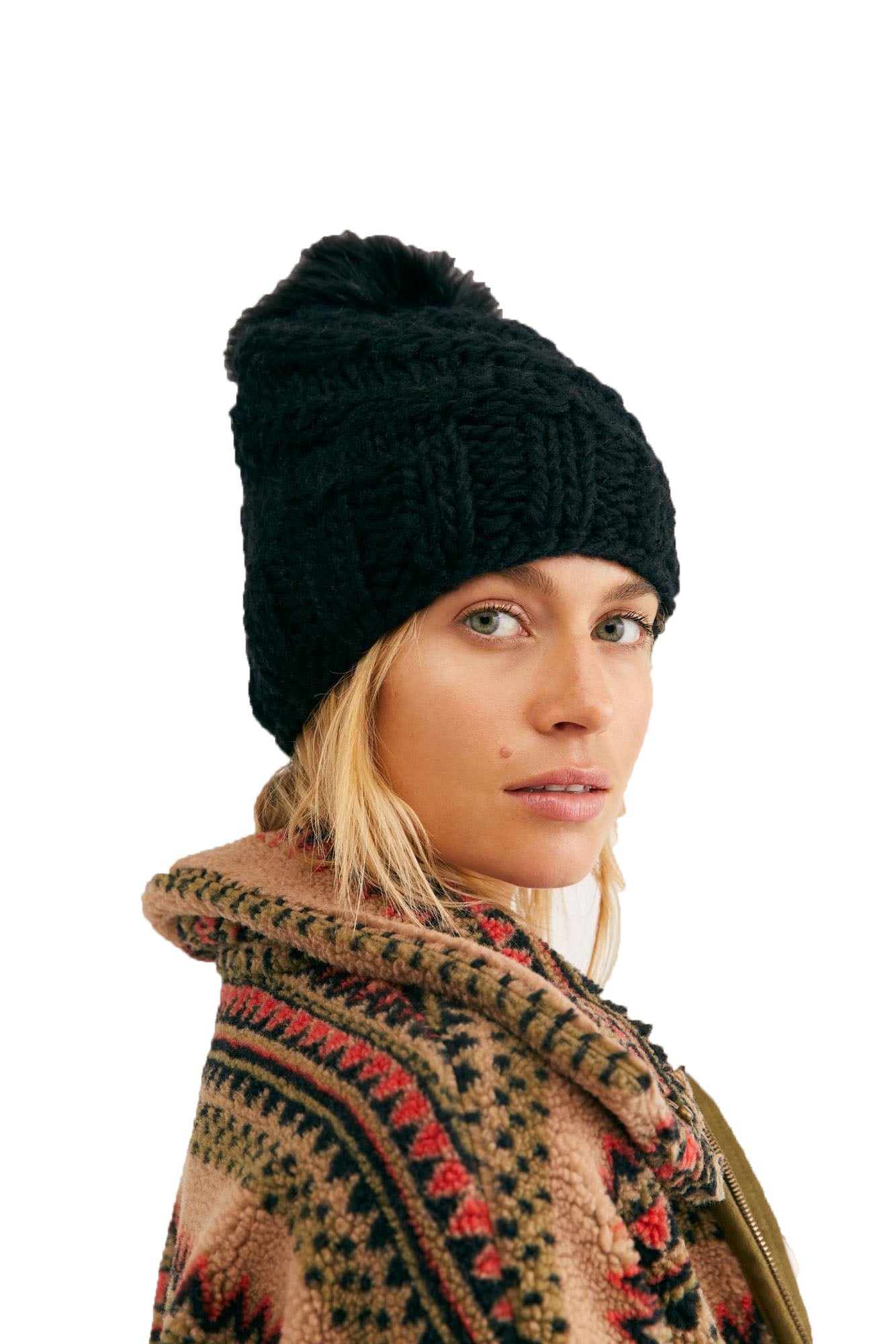 Gorro feminino Free People High Line Pom, preto, tamanho único