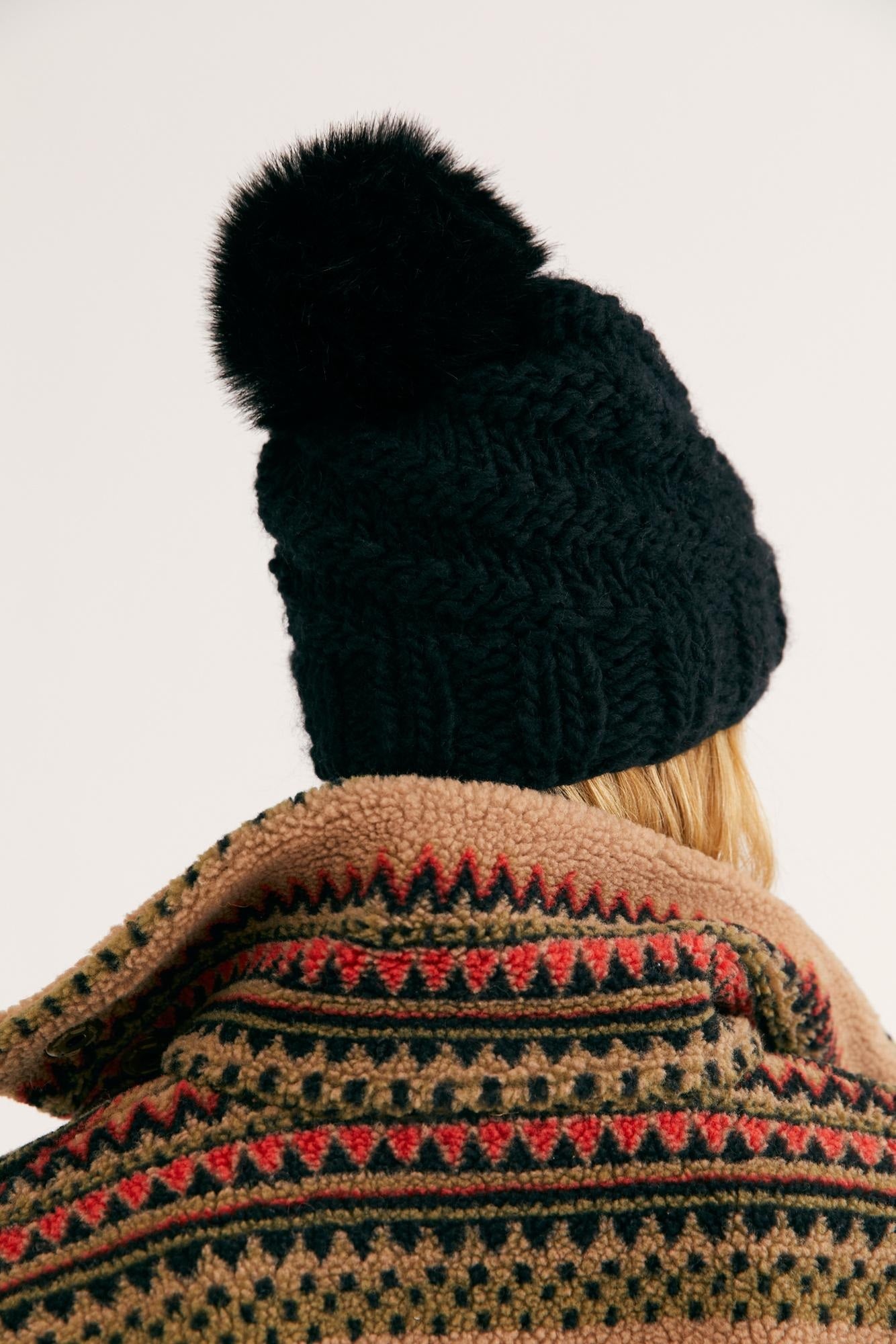 Gorro feminino Free People High Line Pom, preto, tamanho único