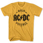 Camiseta gráfica Acdc High Voltage masculina, amarela, tamanho grande