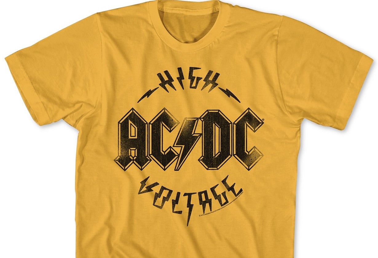 Camiseta gráfica Acdc High Voltage masculina, amarela, tamanho grande