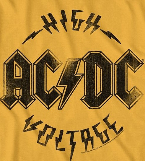 Camiseta gráfica Acdc High Voltage masculina, amarela, tamanho grande