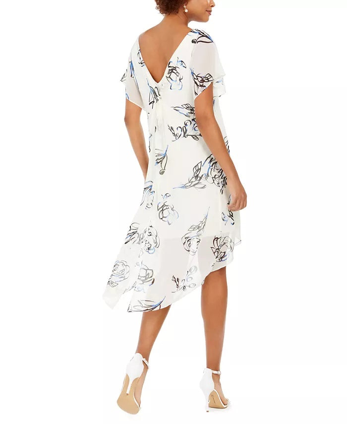 Vestido feminino Adrianna Papell de chiffon com sobreposição, branco, tamanho grande