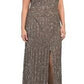 Vestido de festa feminino Adrianna Papell com decote ombro a ombro e contas, marrom, tamanho 10