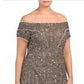 Vestido de festa feminino Adrianna Papell com decote ombro a ombro e contas, marrom, tamanho 10