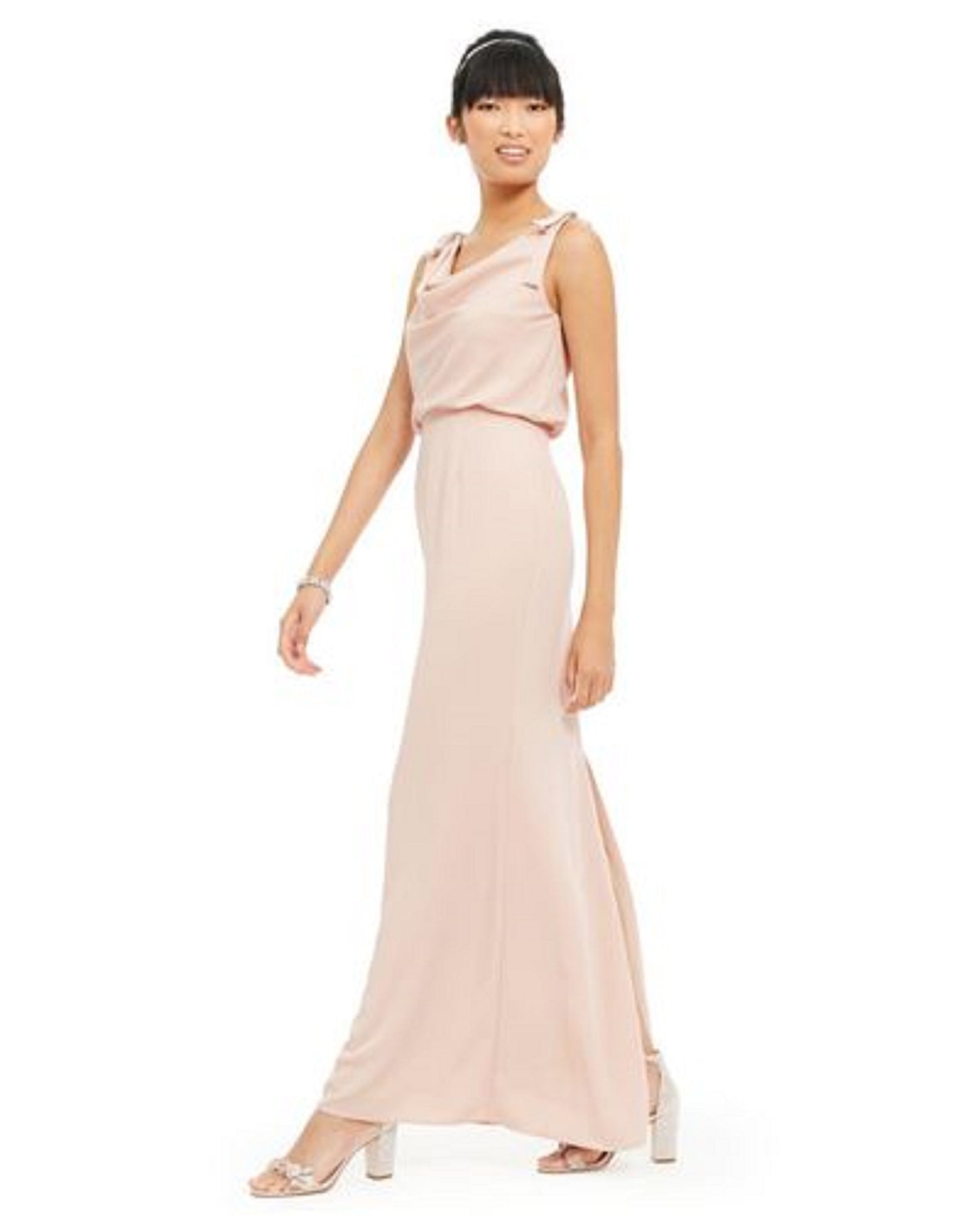 Vestido feminino Adrianna Papell Bluson com decote careca, rosa, tamanho 16