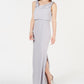 Vestido longo feminino Adrianna Papell, com decote careca, prateado, tamanho 6