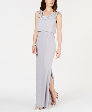 Vestido longo feminino Adrianna Papell, com decote careca, prateado, tamanho 6