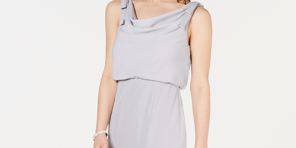 Vestido longo feminino Adrianna Papell, com decote careca, prateado, tamanho 6