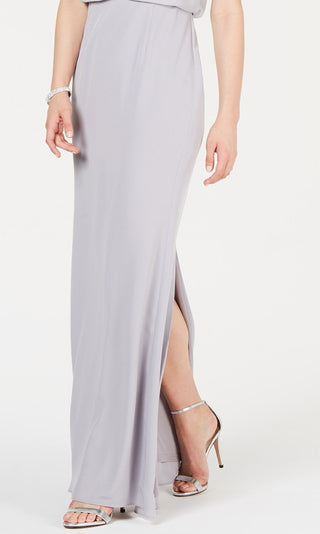 Vestido longo feminino Adrianna Papell, com decote careca, prateado, tamanho 6
