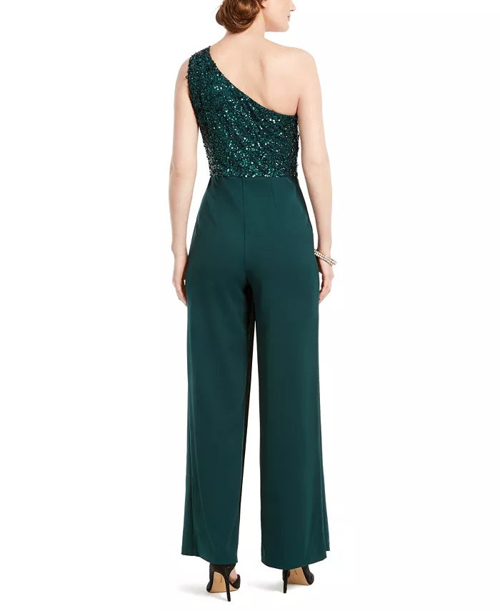 Macacão feminino Adrianna Papell de crepe com contas, verde, tamanho 4, pequeno