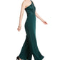Macacão feminino Adrianna Papell de crepe com contas, verde, tamanho 4, pequeno